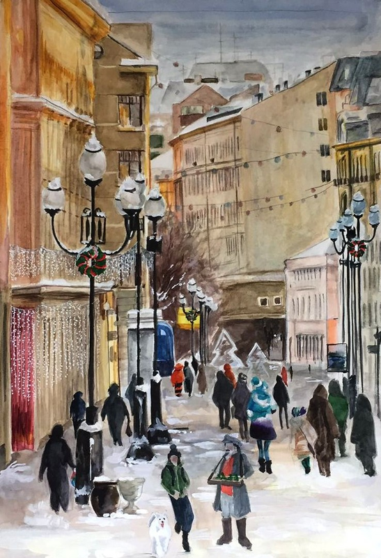 "Рождественский Арбат" (бум., акв.)