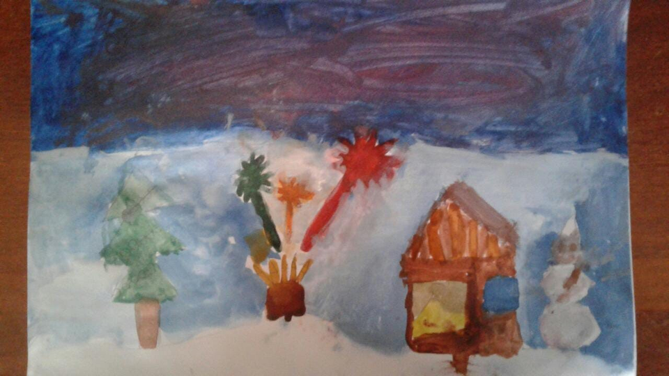 Детский рисунок - новогодний салют