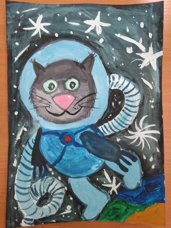 Детский рисунок - Кошки в космосе