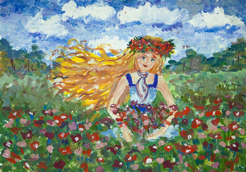 Детский рисунок - В маковом поле