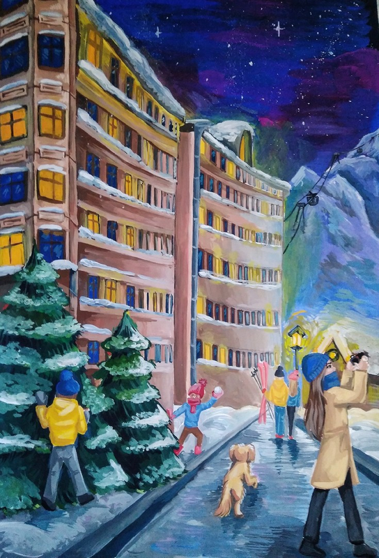 Детский рисунок - Зимняя Красная поляна