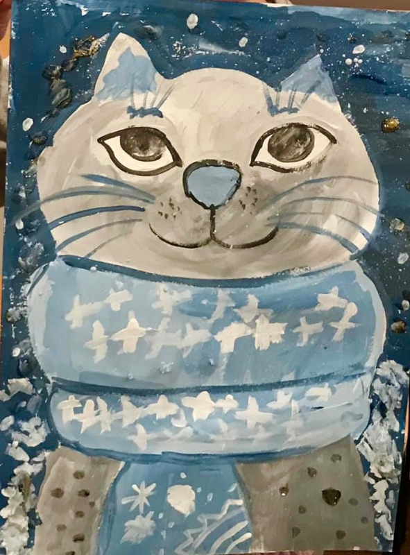 Детский рисунок - Новогодний кот
