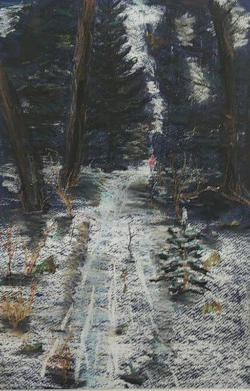 Детский рисунок - Лыжня в лесу