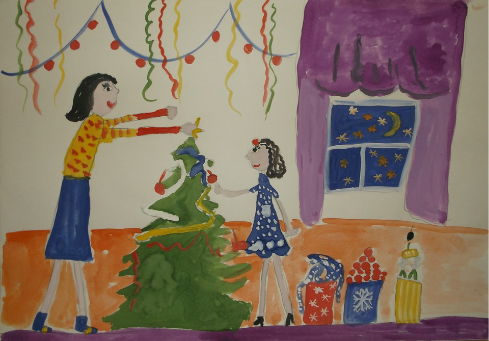 Детский рисунок - Новогодние хлопоты