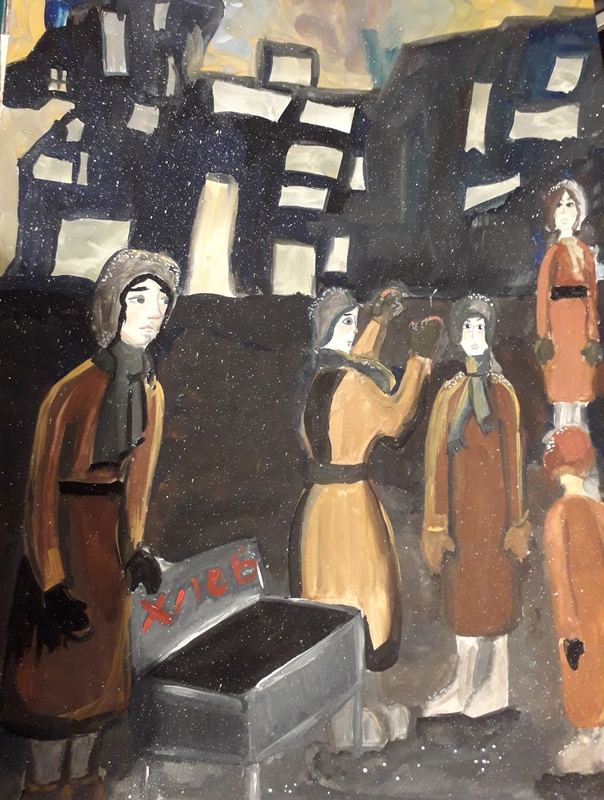 Детский рисунок - В блокадном Ленинграде