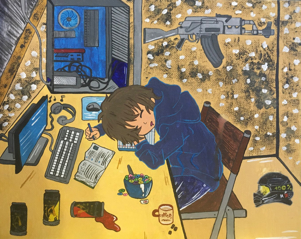 Детский рисунок - Аниме-мальчик