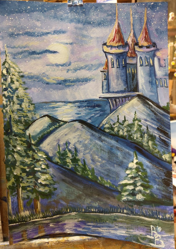 Детский рисунок - Ночной замок