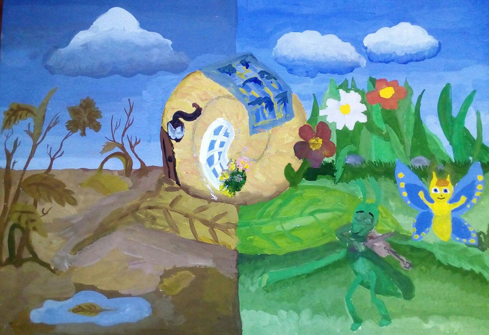 Детский рисунок - Новый домик Эвелинки