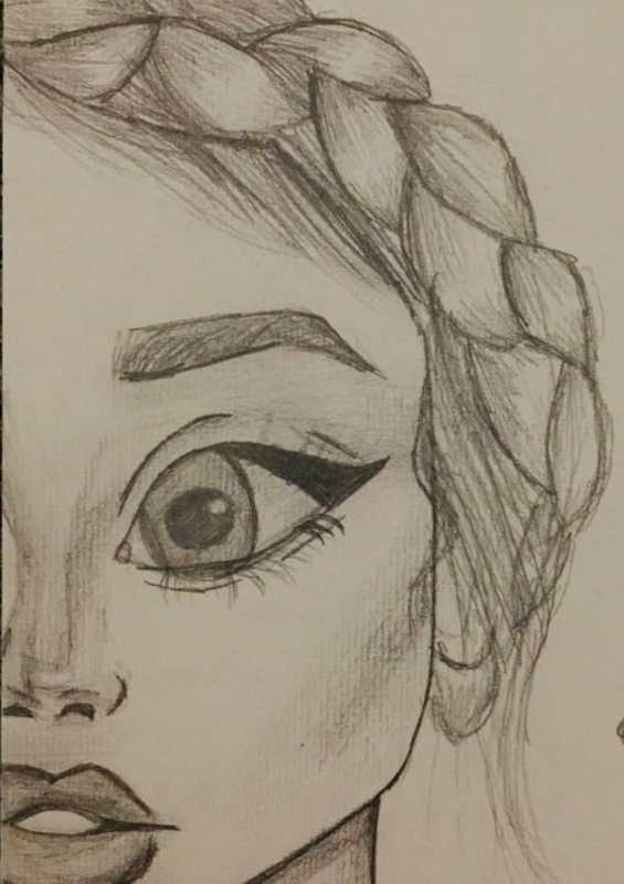 Детский рисунок - девушка с заплетенными волосами
