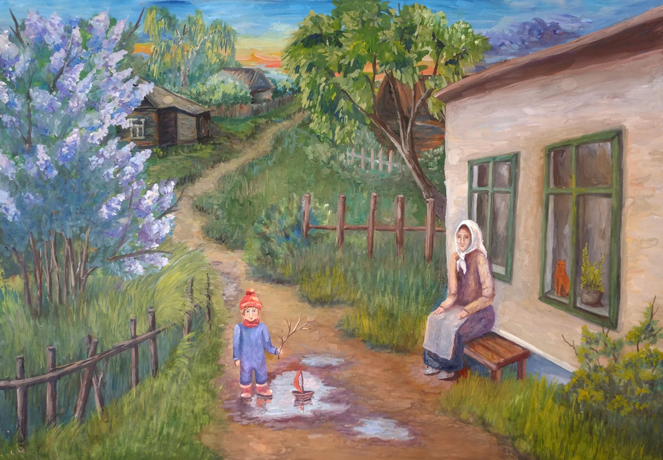 Детский рисунок - У бабушки