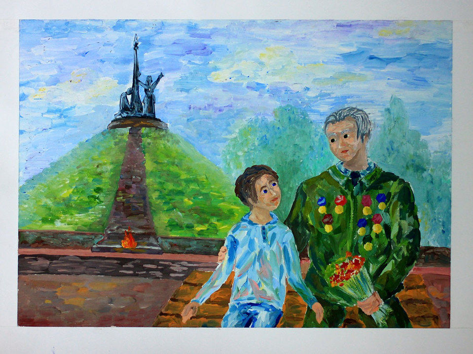 Детский рисунок - Дедушка-ветеран