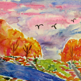 Рисунок "Закат над рекой" на конкурс "Конкурс детского рисунка “Сказочная осень - 2018”"