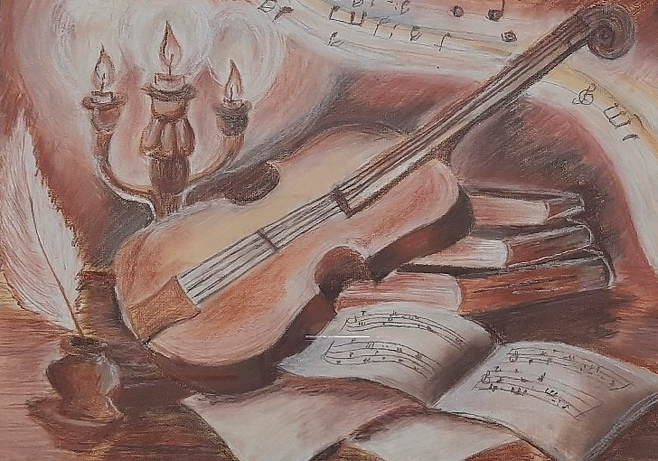 Детский рисунок - Натюрморт со скрипкой
