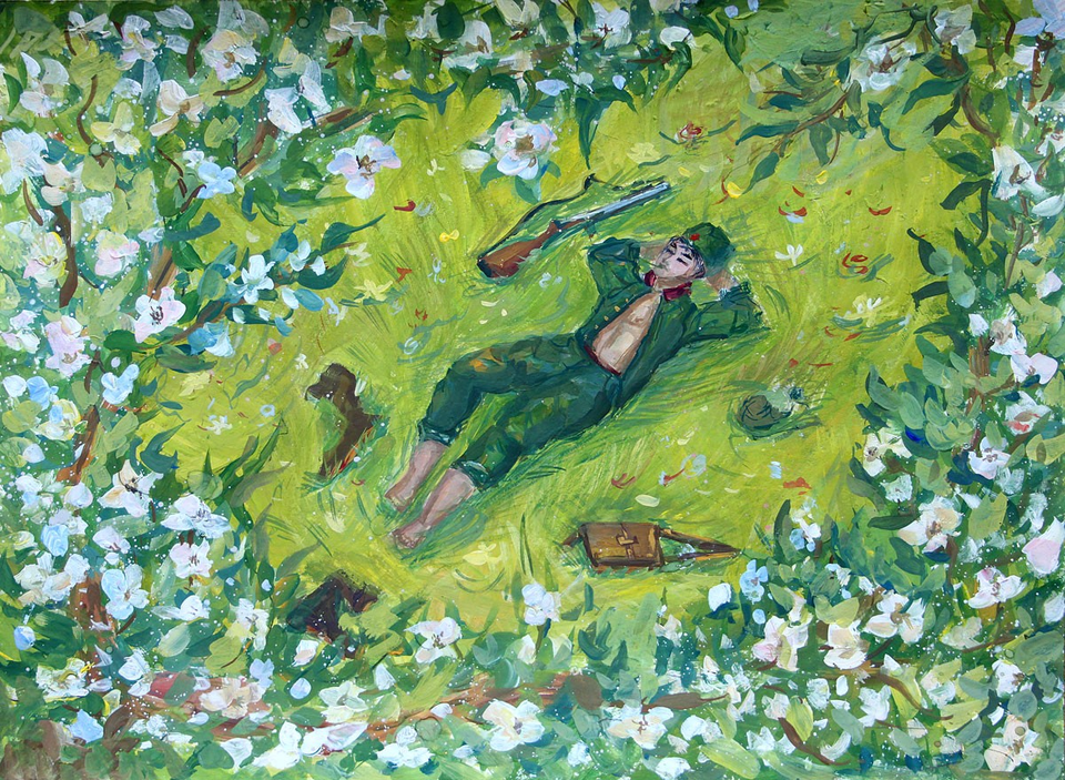 Детский рисунок - Вишня расцвела