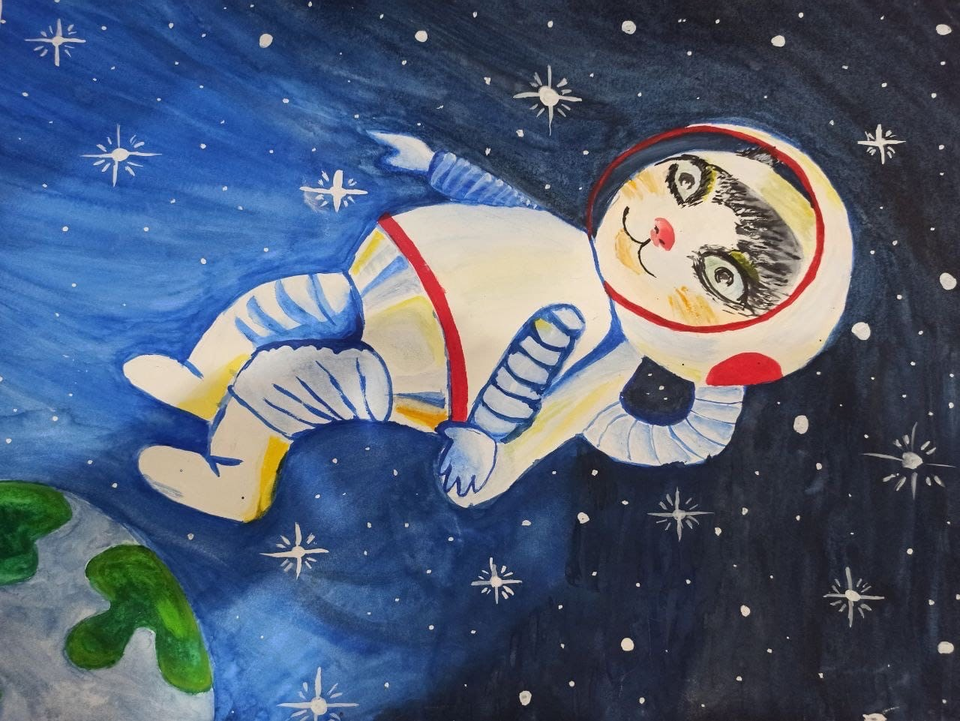 Детский рисунок - Кот - космонавт