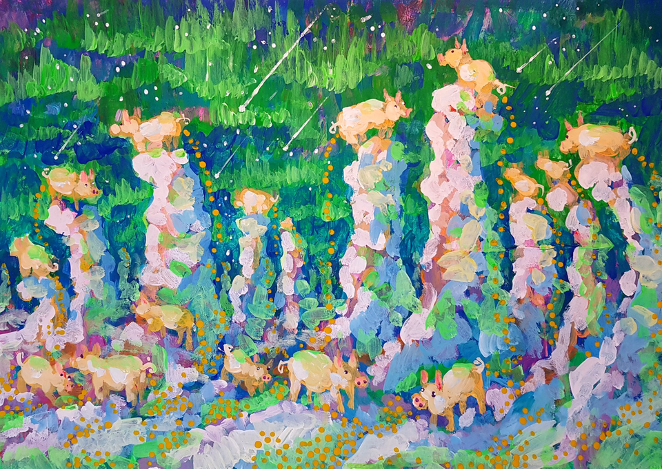 Детский рисунок - Денежные поросята
