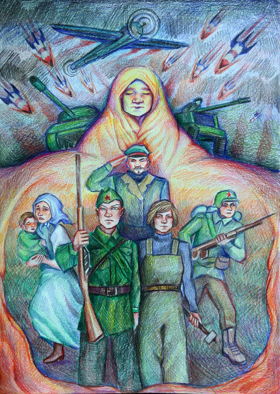 Детский рисунок - Защитница Родина-мать