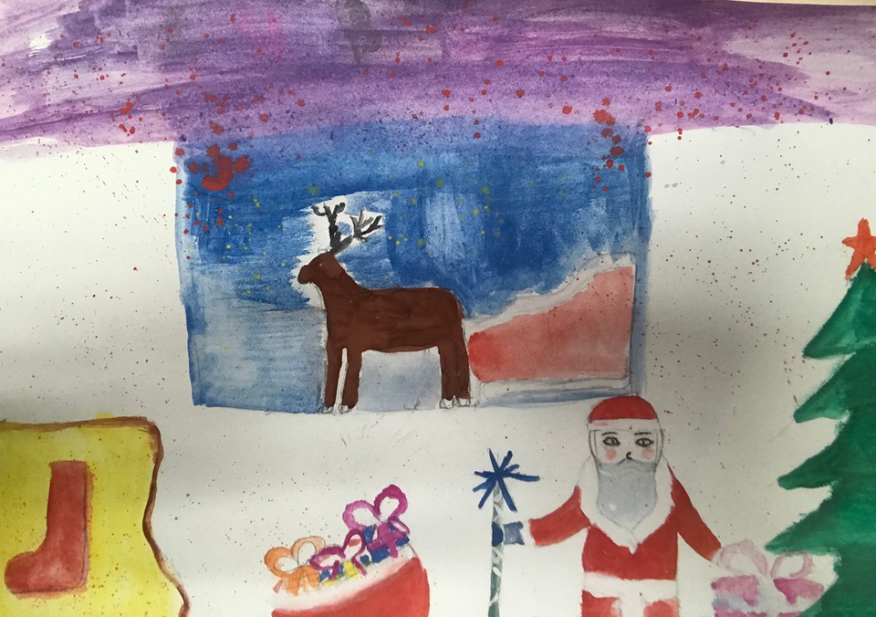 Детский рисунок - Дед мороз приносит добрые вести
