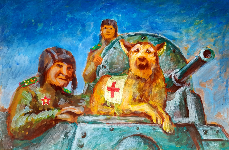 Детский рисунок - Собаки тоже герои